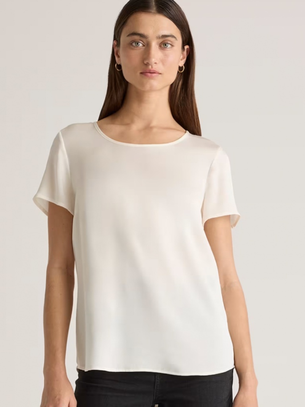 Quince Washable Stretch Silk Tee top sz XL ivory